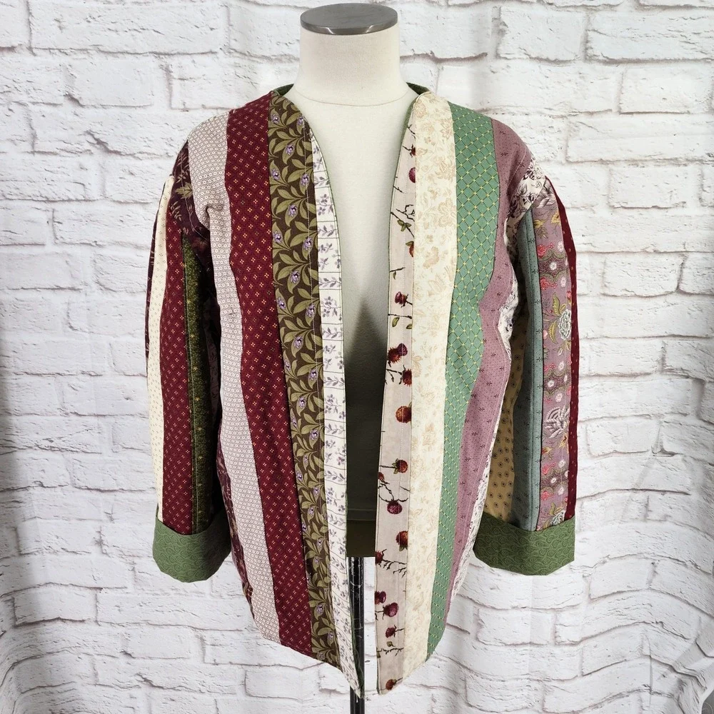 Handmade Quilted Jacket Festival Cottage Size XL? Grandma Country Floral Boho - Picture 1 of 9